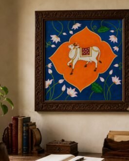 Sacred Cow in Lotus Bloom — Hand-Painted Pichwai-Inspired Art