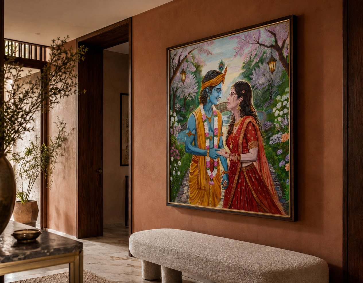 Detail view of the Radha and Krishna painting