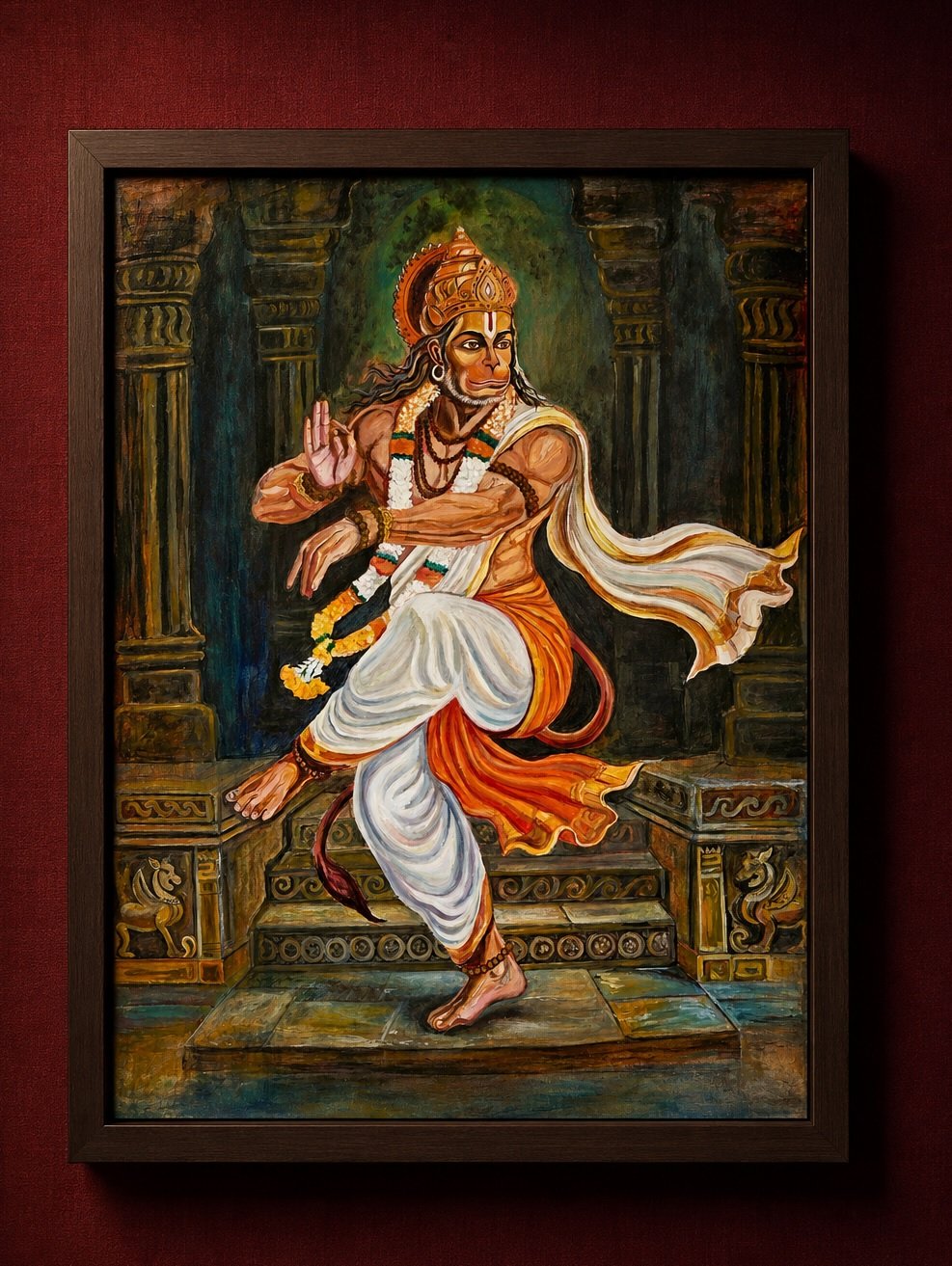 Nataraj Hanumana — handmade painting of Hanumanji performing a Natraj-inspired divine dance