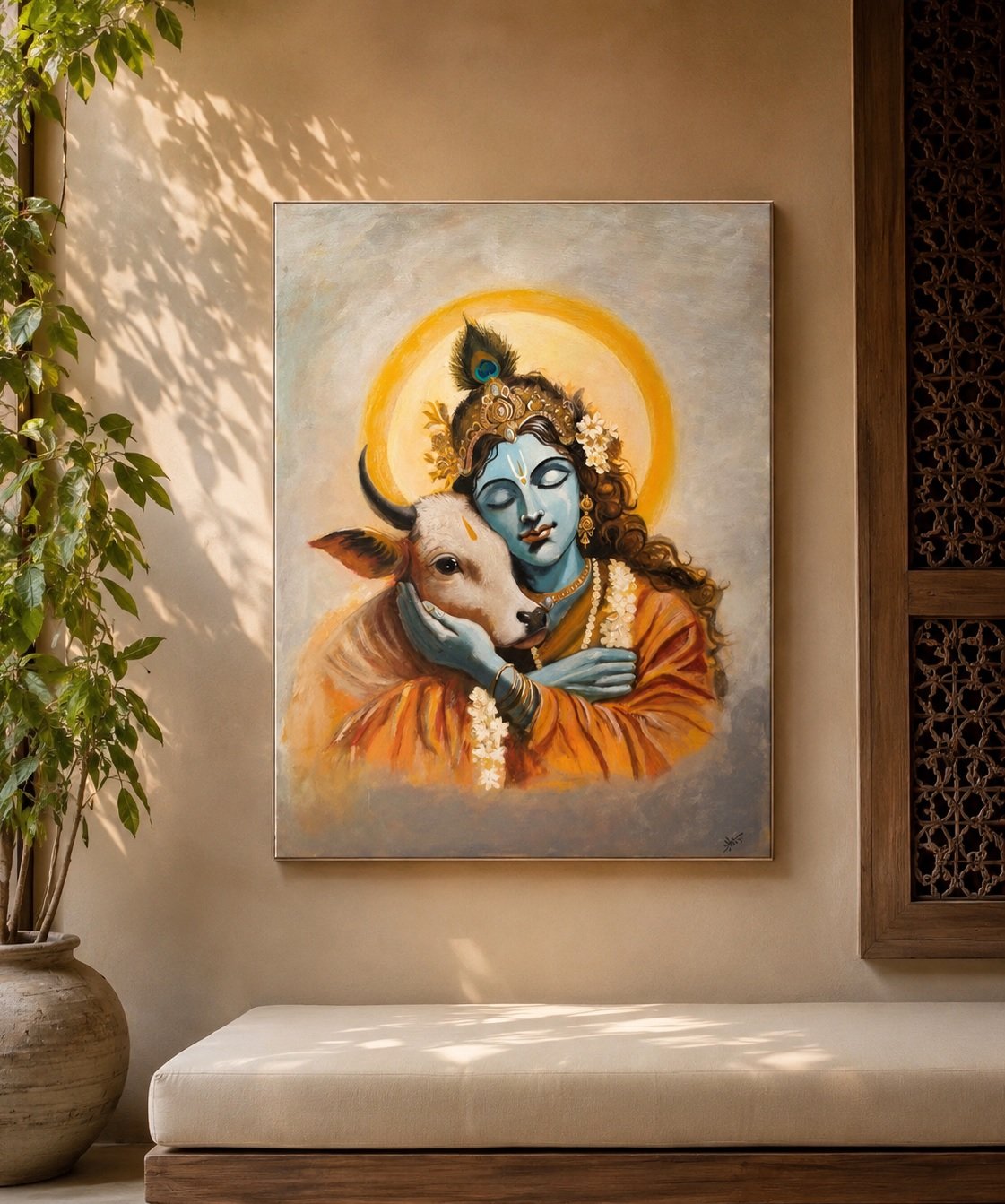 Divine Embrace — Krishna and the Sacred Calf
