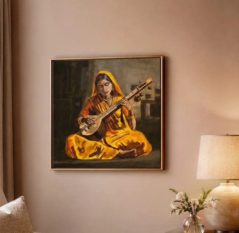 Meera – Song of Divine Love | Hand-Painted Indian Musician Wall Art