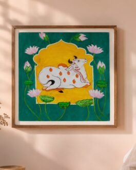Sacred Nandi in Bloom — Hand-Painted Pichwai-Inspired Art