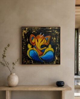 Lord Ganesha Painting – Blue, Gold and Orange Abstract Wall Art