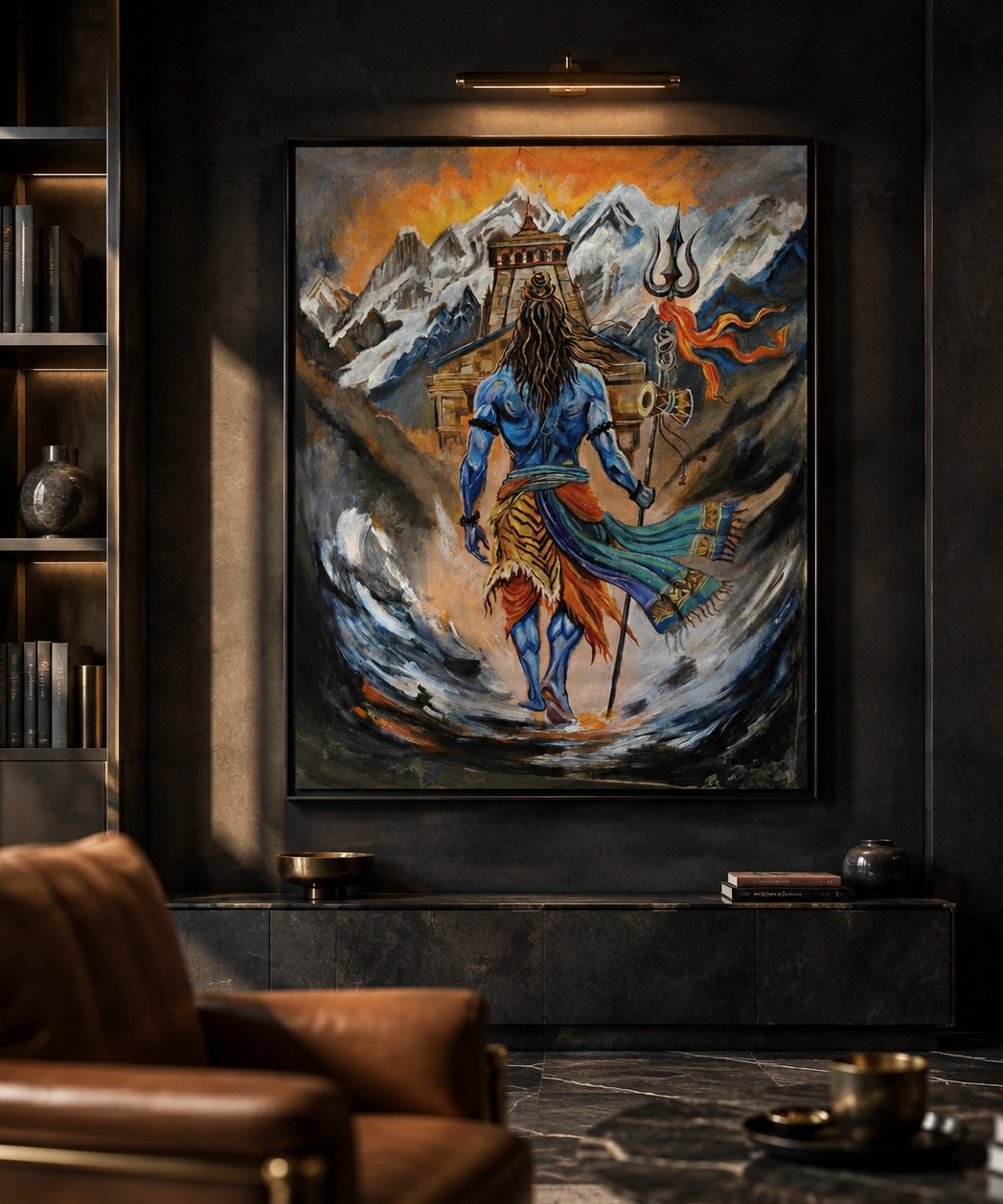 Painting in a charcoal private lounge