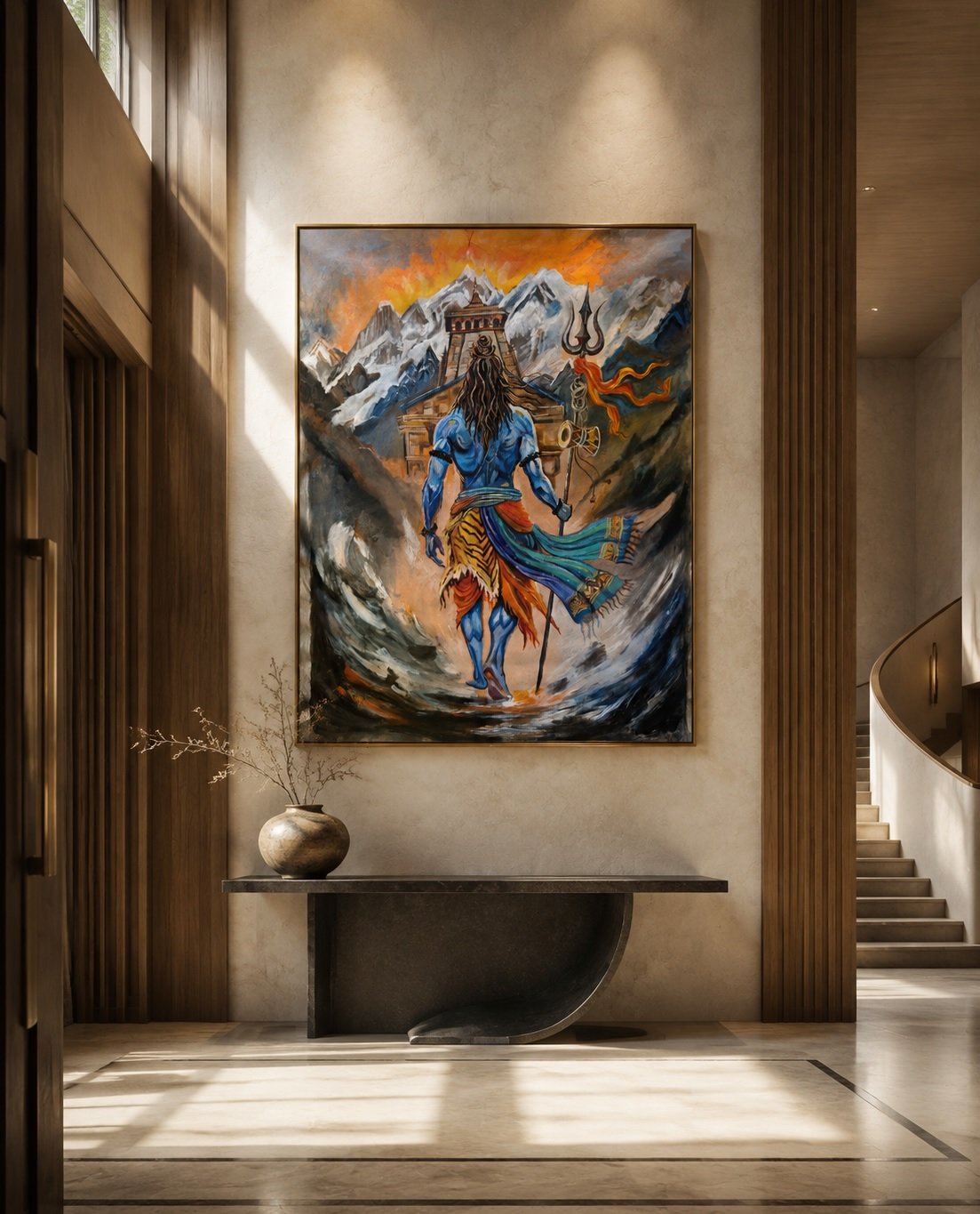 Painting in a double-height entrance gallery