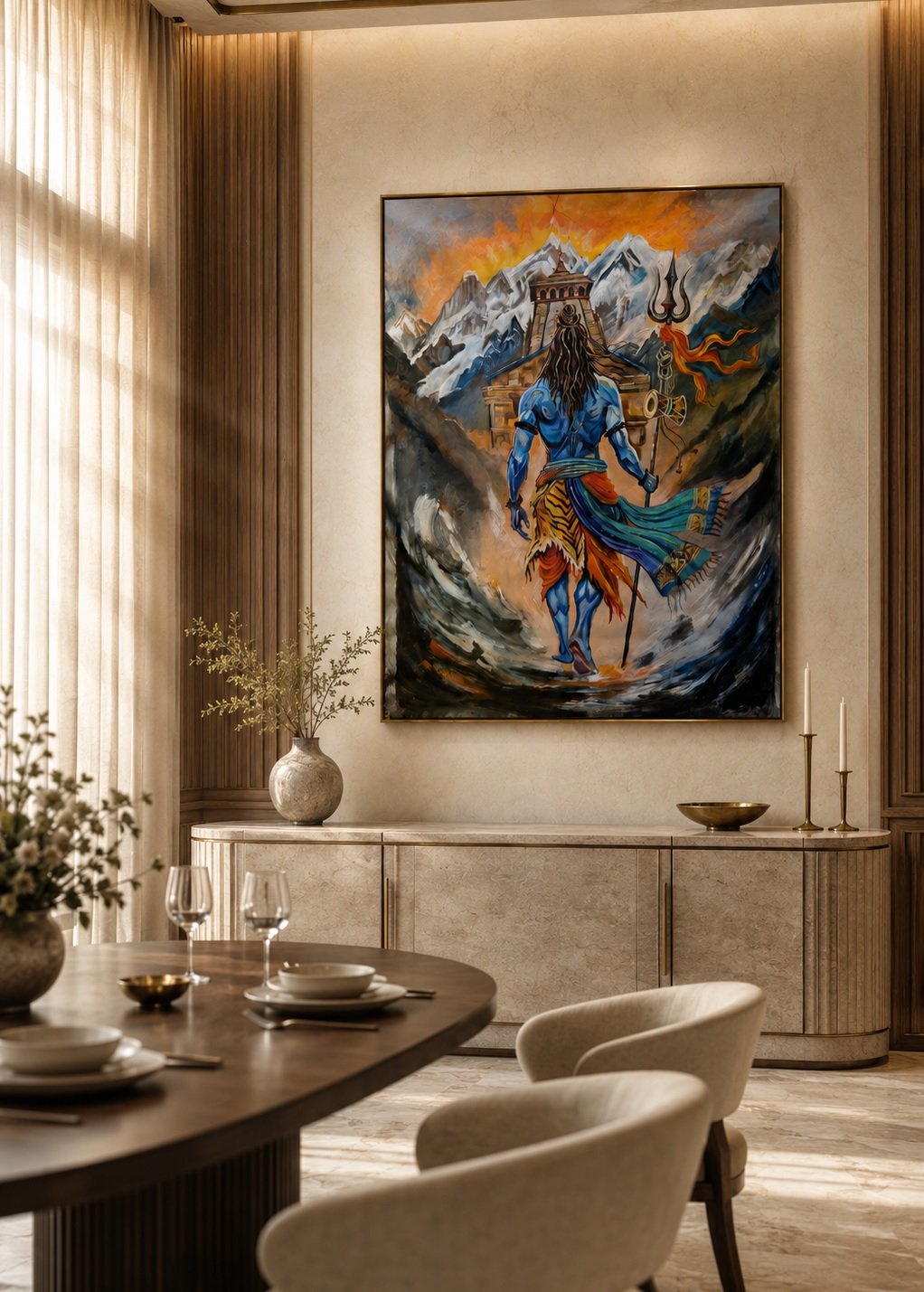 Painting in a warm limestone living room