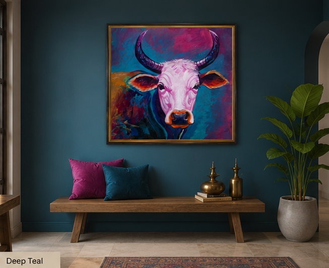 Reference showing how the cow artwork looks as a premium canvas cloth print